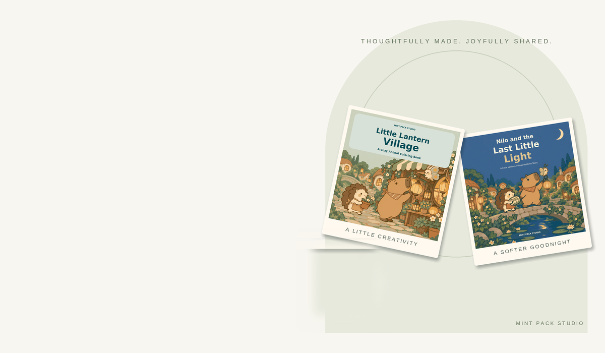 Mint Pack Studio hero stage, book covers on an arched sage stage